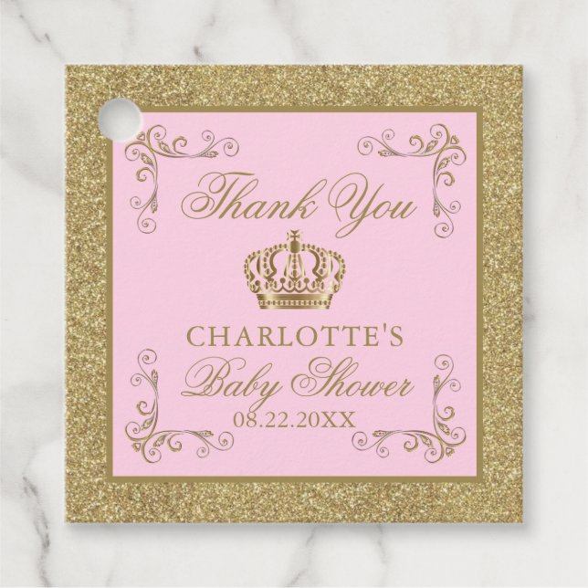 Pink Gold Princess Crown Tiara Baby Dusche Geschenkanhänger (Vorderseite)