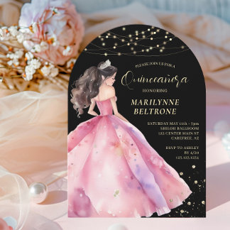 Pink Gold Princess Quinceañera Einladung