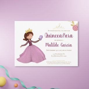 Pink Gold Princess Spanish Quinceñera Einladung