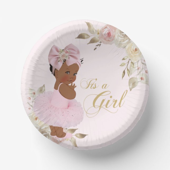 Pink Gold Princess Tutu Baby Shower Paper Plate Pappteller (Vorderseite)