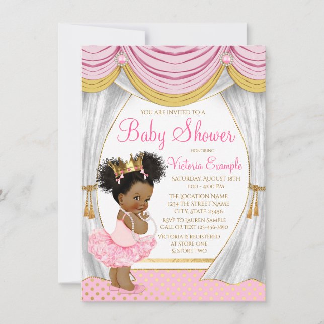 Pink Gold Princess Vorhänge Kinderdusche Einladung (Vorderseite)