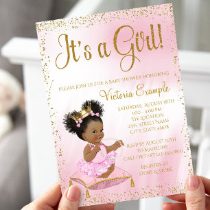 Pink Gold Prinzessin Baby Shower Es ist ein Mädche Einladung