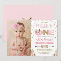 Pink Gold Pumpkin 1. Geburtstag Einladung Herbst F