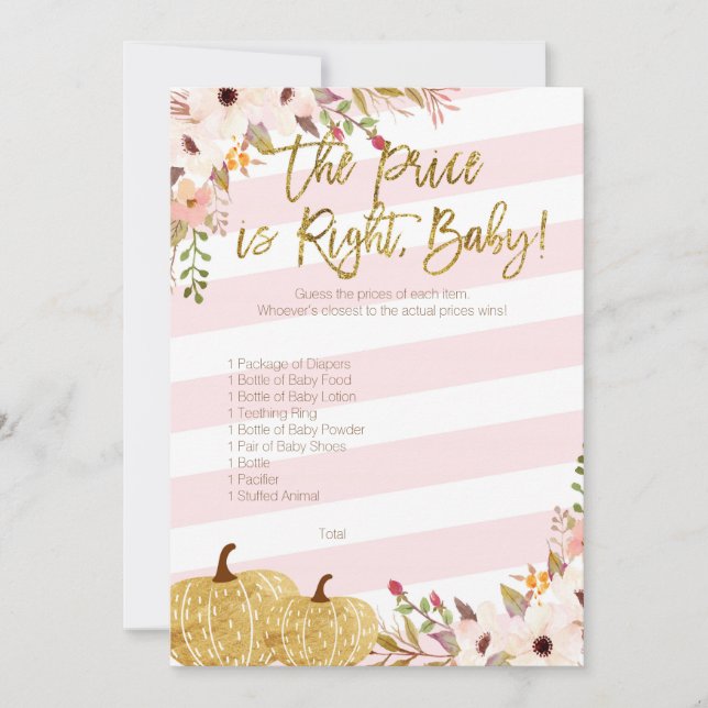 Pink Gold Pumpkin Baby Dusche schätzt den Preis Einladung (Vorderseite)