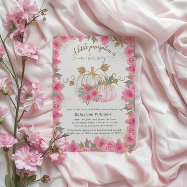 Pink Gold Pumpkin Virtual Baby Dusche Einladung (Von Creator hochgeladen)
