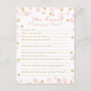 Pink Gold Punkte Baby Shower Mommy Quiz Einladungspostkarte