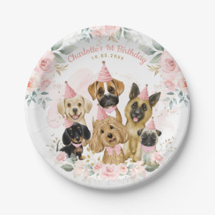 Pink Gold Puppy Hunde Girls Geburtstagsparty Favor Pappteller