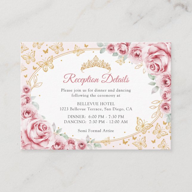 Pink Gold Quinceanera Reception Details Begleitkarte (Vorderseite)