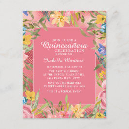 Pink Gold Quinceñera Yellow Blue Einladung