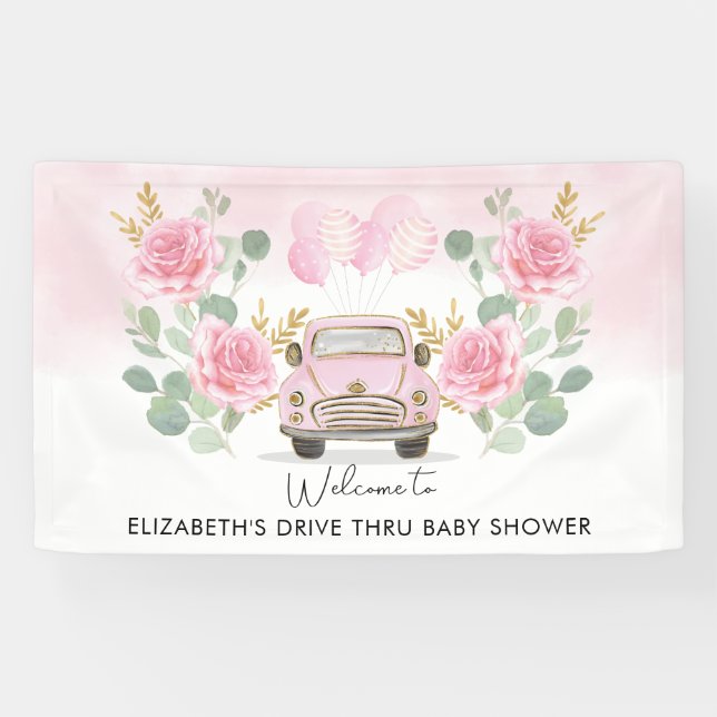 Pink Gold Rose Drive by Baby Dusche Begrüßungsgart Banner (Horizontal)