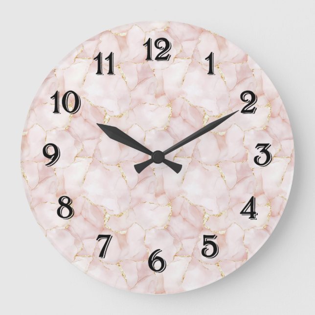 Pink Gold Rose Petals Floral Große Wanduhr (Vorderseite)
