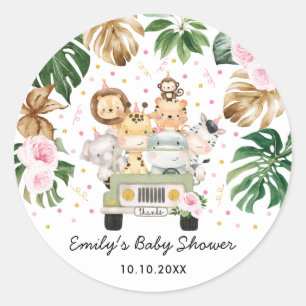 Pink Gold Safari Jungle Tiere Grüne Baby Girl Runder Aufkleber