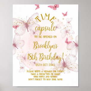 Pink & Gold Schmetterling Time Kapselunterschrift Poster