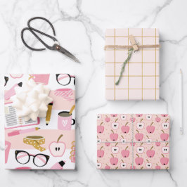 Pink Gold School Girl Wrapping Paper Set Geschenkpapier Set