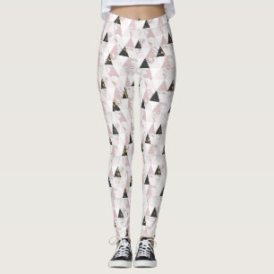 Pink Gold Schwarz-weiß Marble Geometric Yoga Leggings