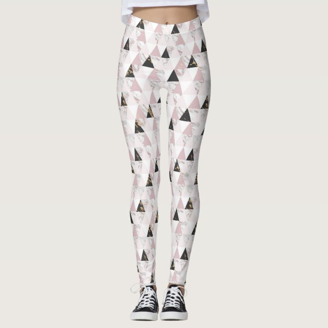 Pink Gold Schwarz-weiß Marble Geometric Yoga Leggings (Vorderseite)