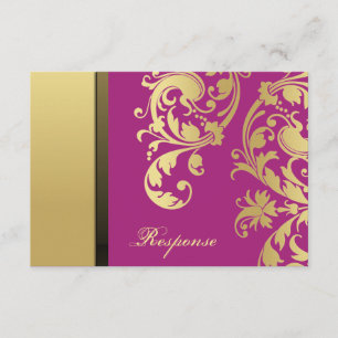 Pink Gold Shimmer Floral Wedding Response UAWG RSVP Karte