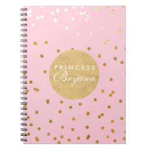 Pink & Gold Shiny Confetti Dots Modernes Notebook Notizblock