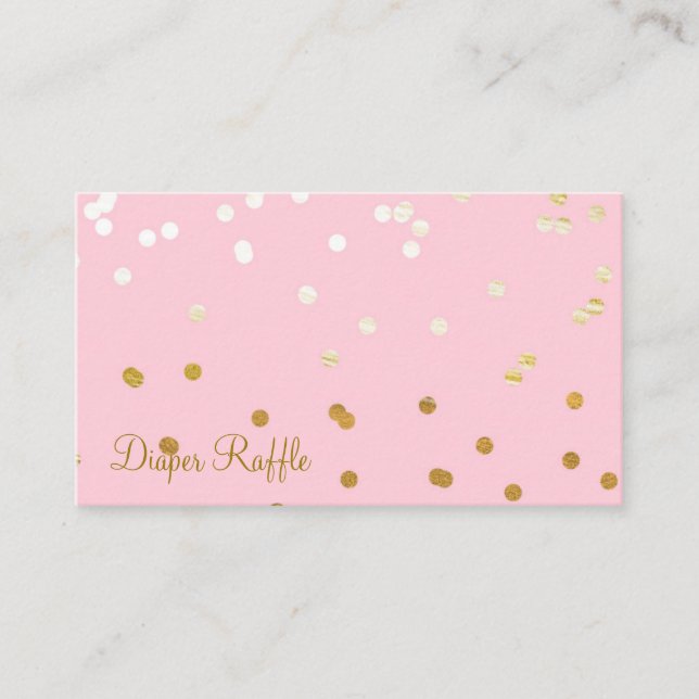 Pink & Gold Shiny Confetti Dots Windel Raffel Begleitkarte (Vorderseite)