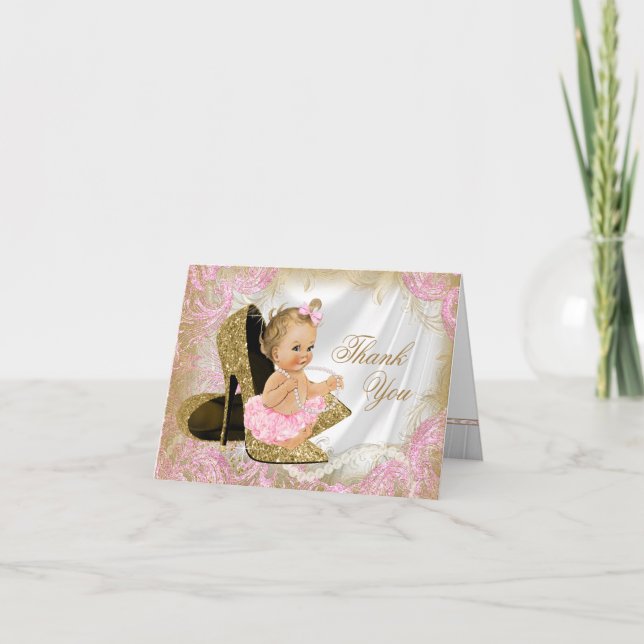 Pink Gold Shoe Girl Baby Dusche Danke (Vorderseite)