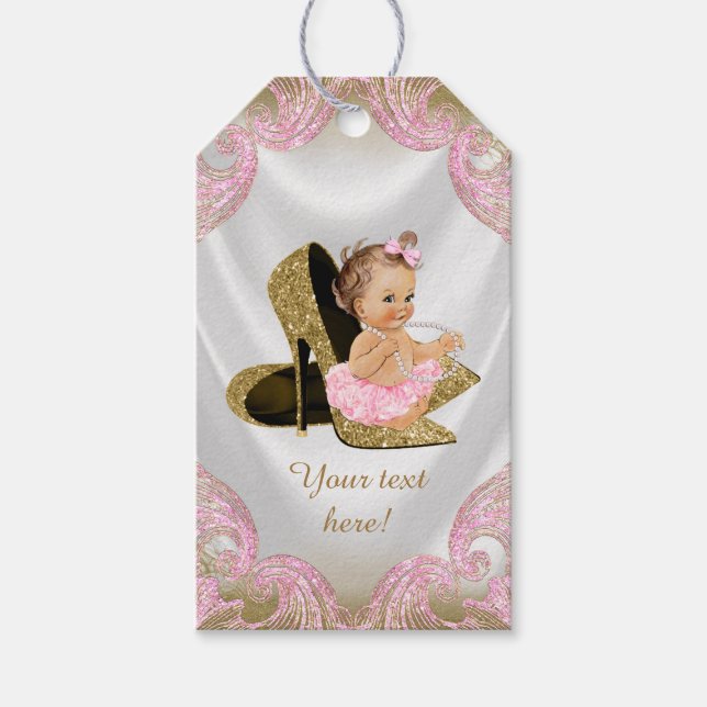 Pink Gold Shoe Girl Baby Dusche Geschenkanhänger (Vorderseite)