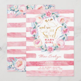 Pink & Gold Sip und Baby Shower Einladungen