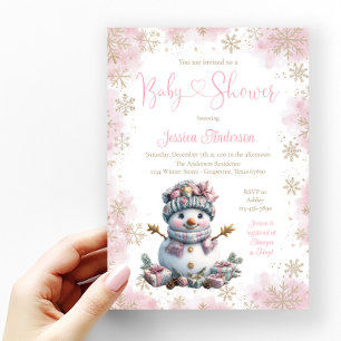 Pink Gold Snowflake Snowman Baby Dusche Einladung