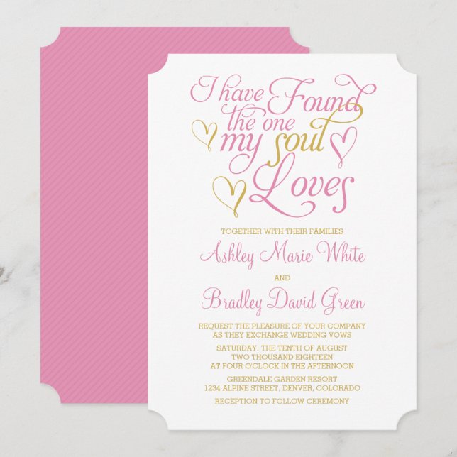 Pink Gold Soul Lieben Herzenslust Einladung (Vorne/Hinten)