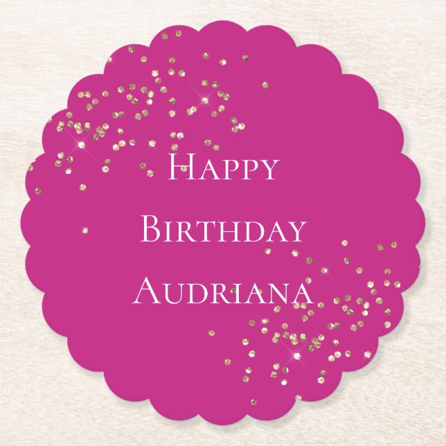 Pink Gold Sparkle Confetti Geburtstag Untersetzer (Vorderseite)