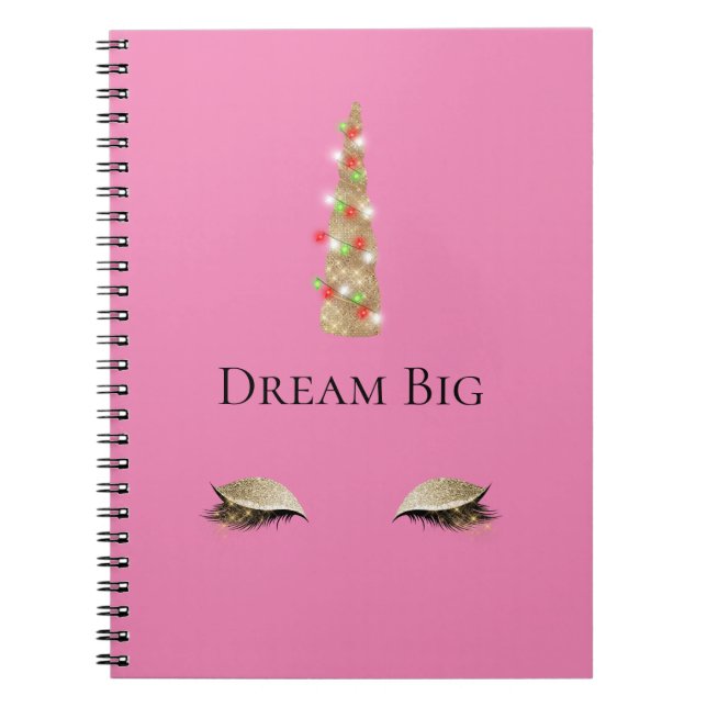 Pink Gold Sparkle Glam Einhorn Leuchten Notizblock (Vorderseite)