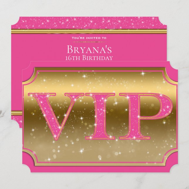 Pink & Gold Sparkle Glam VIP Party Event Ticket Einladung (Vorne/Hinten)