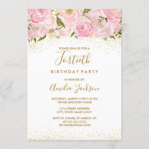 Pink Gold Sparkle Rose 40e anniversaire Invitation