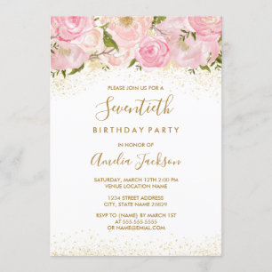 Pink Gold Sparkle Rose 70e anniversaire Invitation