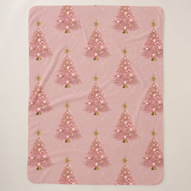 Pink Gold Sparkle Weihnachtsbaum Sherpadecke (Vorderseite)