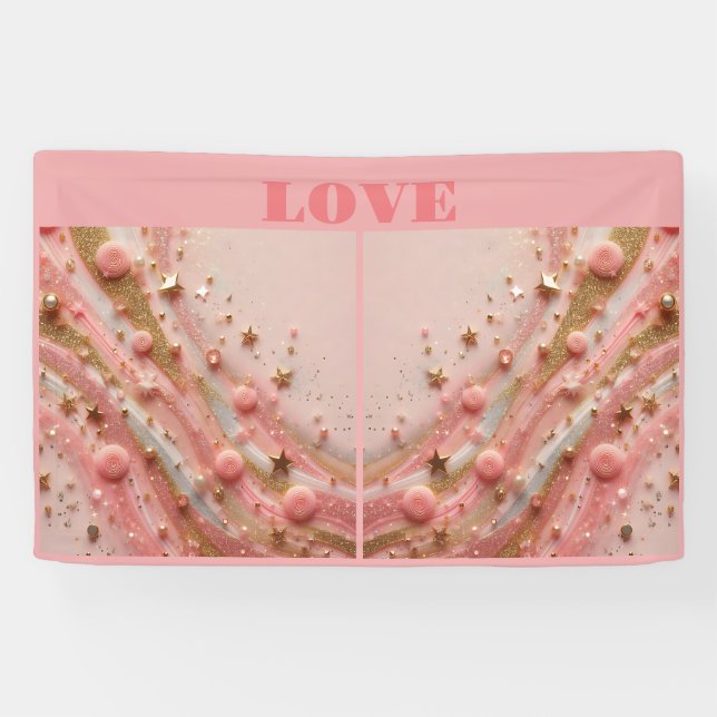 Pink Gold Starry Gold Glitzer Liebe Banner (Horizontal)