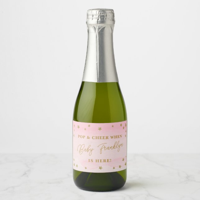 Pink & Gold Stars Pop & Cheer Baby Dusche (Vorderseite)