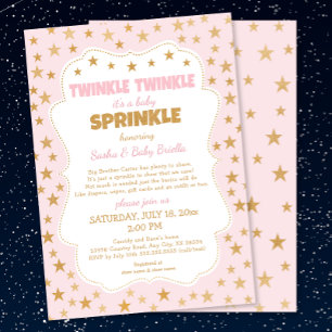 Pink Gold Stars Twinkle Baby Sprinkle 3745 Einladung