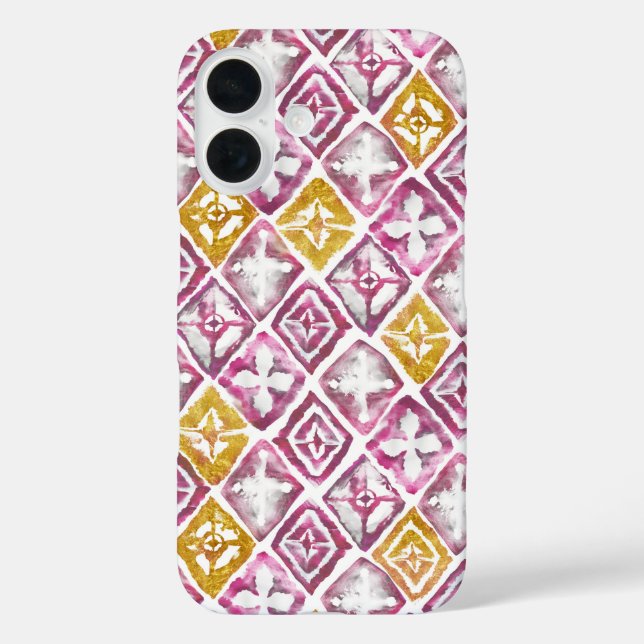 Pink Gold Stilvolle Ethnic Diamond Tiles iPhone 16 Hülle (Rückseite)
