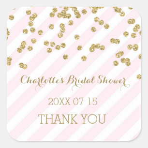 Pink Gold Stripes Brautparty Liebesmarken Quadratischer Aufkleber
