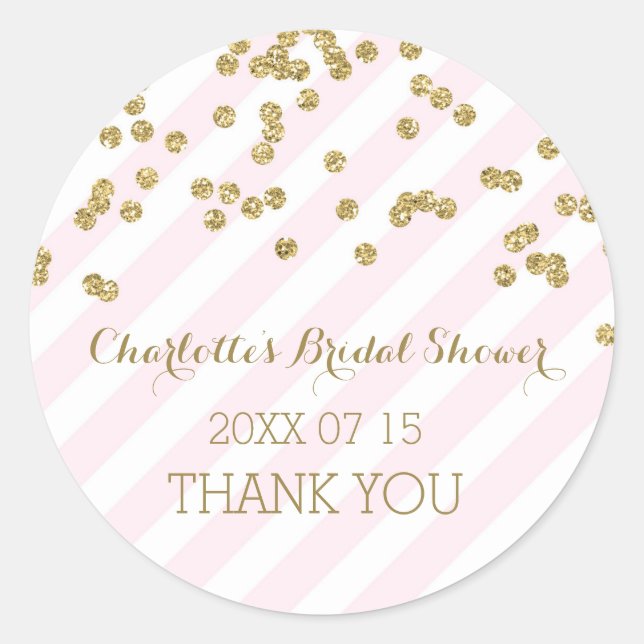 Pink Gold Stripes Brautparty Liebesmarken Runder Aufkleber (Vorderseite)