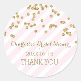 Pink Gold Stripes Brautparty Liebesmarken Runder Aufkleber
