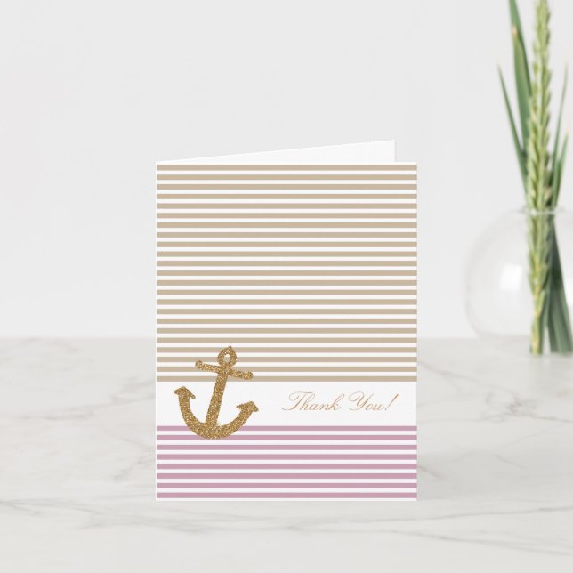 Pink Gold Stripes Parties scintillant Ancre merci (Devant)