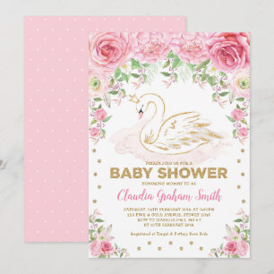 Pink Gold Swan Princess Girl Baby Dusche Einladung
