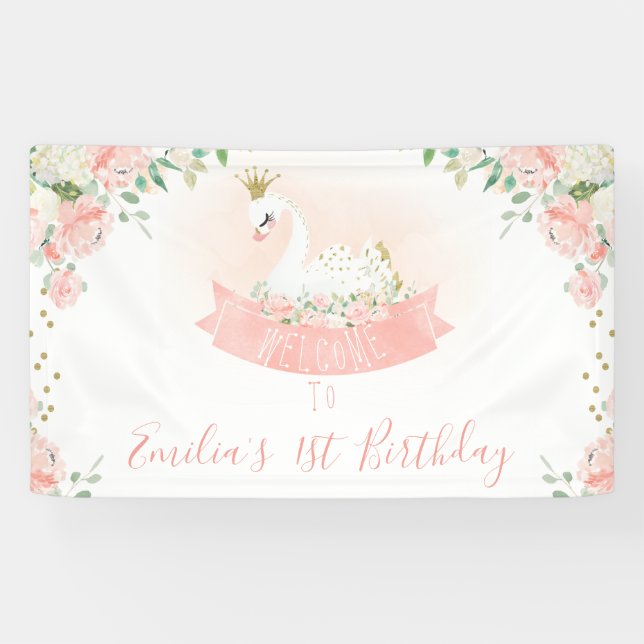 Pink Gold Swan Princess Willkommensbanner Banner (Horizontal)