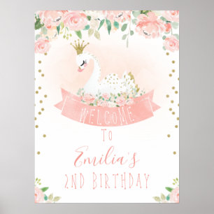 Pink Gold Swan Princesse Bienvenue Poster d'annive