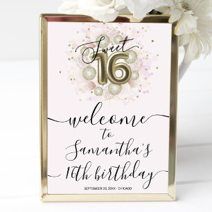 Pink Gold Sweet 16 Affiche de bienvenue