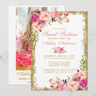 Pink Gold Sweet 16 Invitation d'anniversaire - Pho