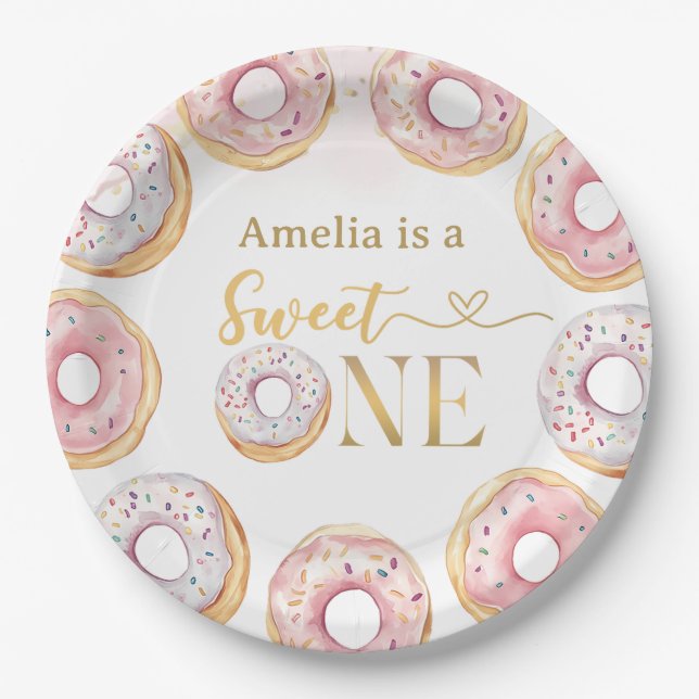 Pink Gold Sweet One Donut Birthday Paper Teller (Vorderseite)