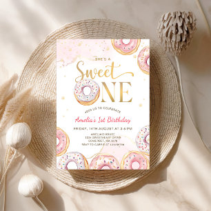 Pink Gold Sweet One Donuts Einladung zum 1. Geburt