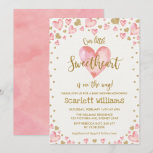 Pink Gold Sweetheart Baby Dusche Einladung Herzen